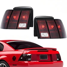 For 1999-2004 Ford Mustang Red Smoked Tail Lights Rear Brake Lamps Left+Right
