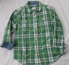 TUCKER TATE boys sz 4 green white blue plaid button front l/s shirt cotton