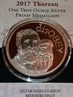 1 OZ Silver PROOF  2017 Thoreau disOBEY series W/ COA & BOX #1