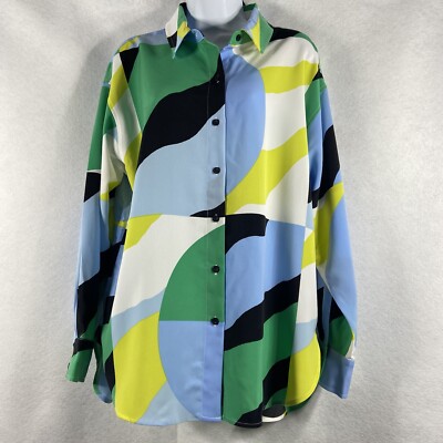 Karl Lagerfeld Top Women s Large Blouse Button Up Long Sleeves Geometric New