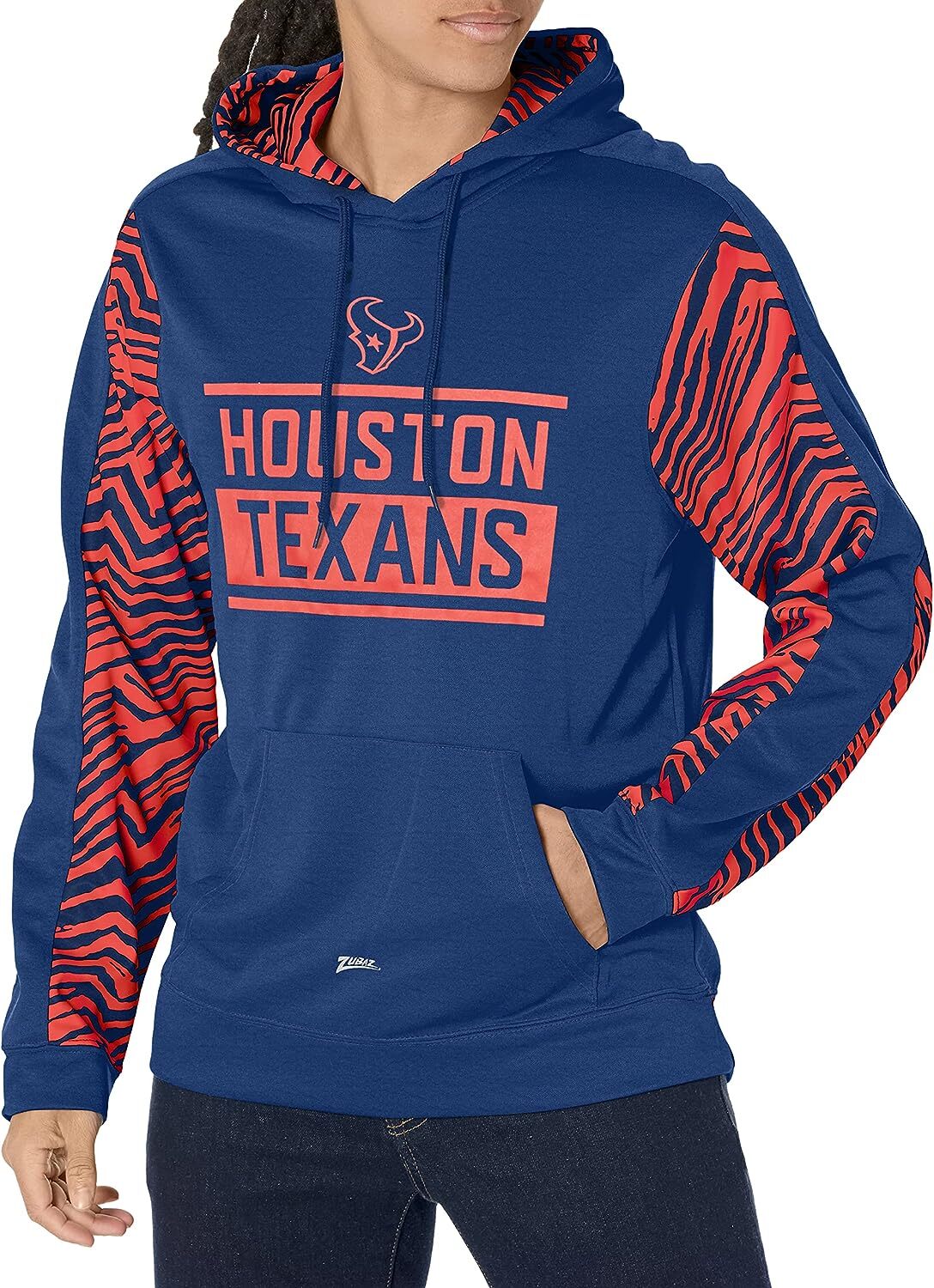 Толстовка-пуловер Zubaz NFL Mens Houston Texans командного цвета с зебровыми вставками