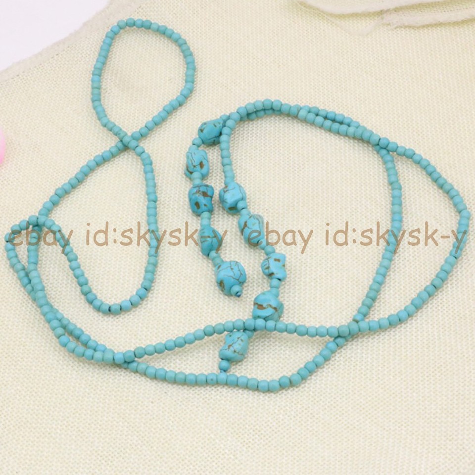Turquoise Color Stone/Glass Irregular Shape Bead Neck