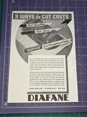 DIAFANE RIEGEL PAPER CORPORATION 3 WAYS TO CUT COSTS  1939 PRINT AD