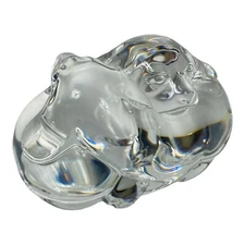 STEUBEN CRYSTAL ART GLASS PUPPY LOVE FIGURINE/PAPERWEIGHT/HAND COOLER, SIGNED