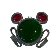Stained Glass Green Frog With Rounded Glass 2.5 X 2.5 Red Green