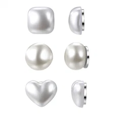 6PCS 10MM Heart/Square/Round Pearl Resin Magnetic Earrings Non-Piercing Clip-On