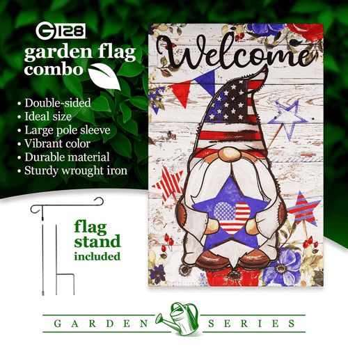 Combo Pack Garden Flag Stand Black 36x16 in and Garden Flag 12x18 in Patriotic - Picture 7 of 9