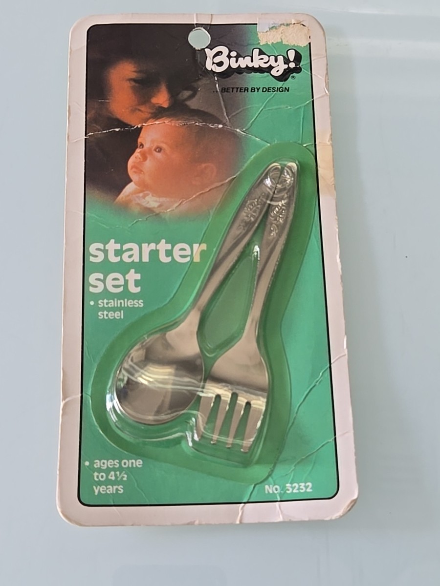 ANTIQUE フォーク&スプーン Vintage Binky! Baby Starter Set Stainless Fork& Spoon 1983 No