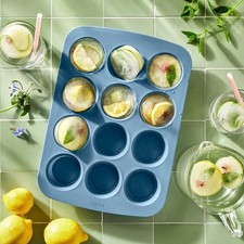 12ct Silicone Muffin Pan Blue:Oven Dishwasher Safe