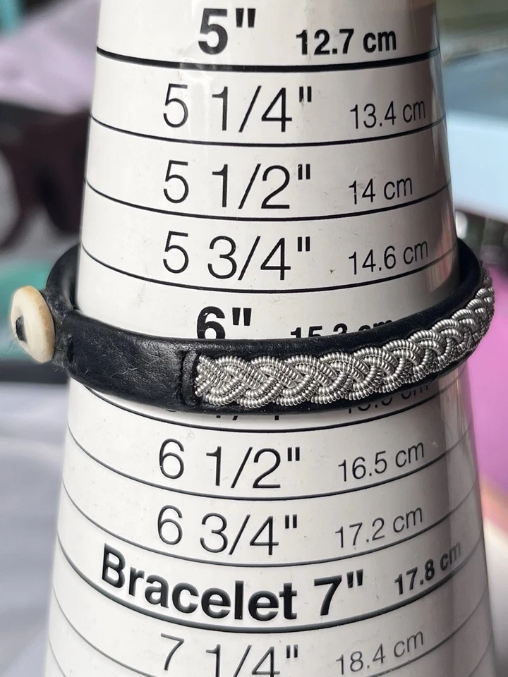 "Pulsera Sami escandinava hilos de peltre cuero de reno pulsera negra 6""" Foto 3 de 4