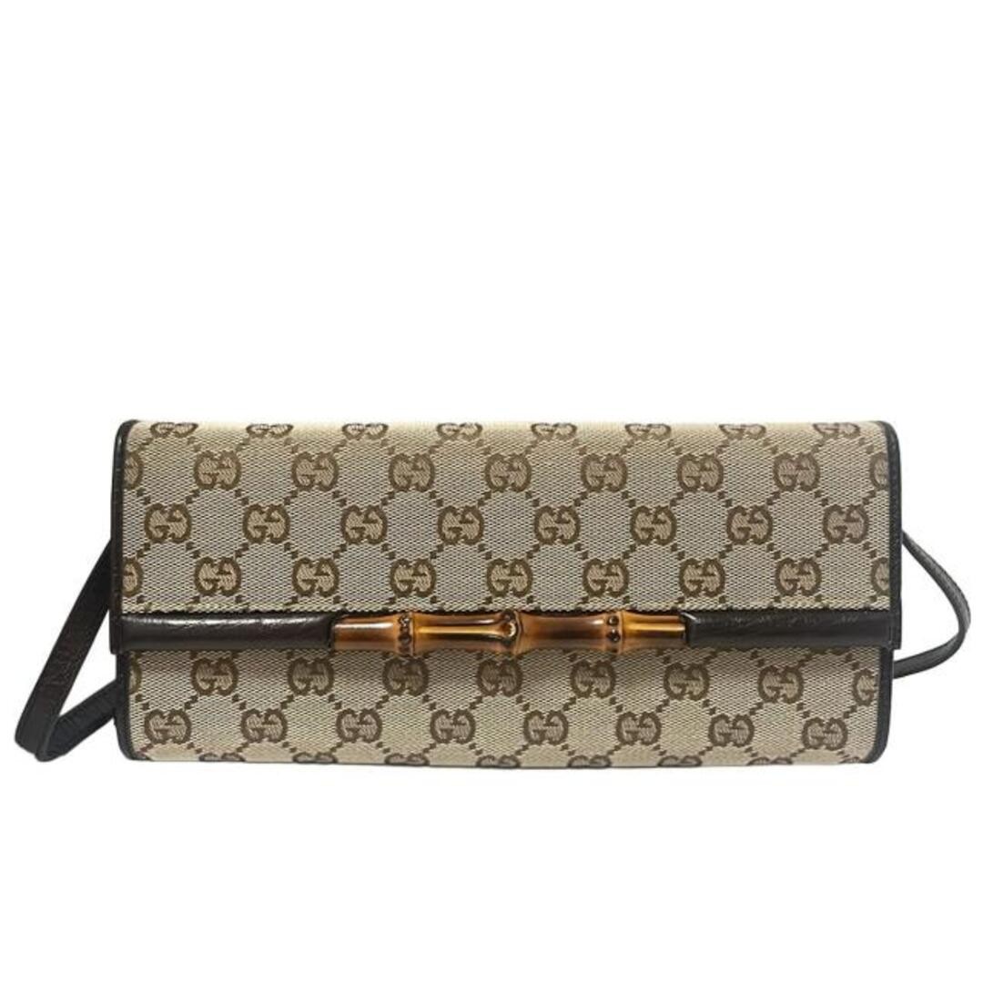GUCCI GG Pattern Bamboo Shoulder Bag Beige Light Brown Dark Brown Used