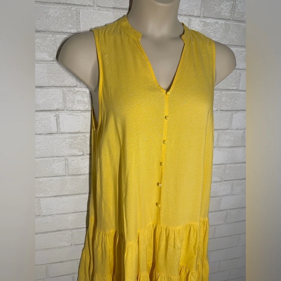 Vestido Nine West Amarillo Lunares Sin Mangas Ligero En Niveles Talla L #3016 Foto 2 de 4