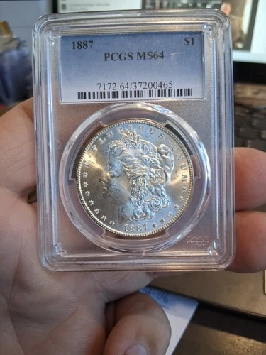 1887 MORGAN SILVER DOLLAR S$1 PCGS MS 64 Certified Coin