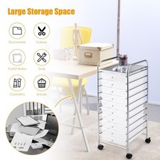 10 Drawers Storage Trolley Mobile Wheeled Utility Cart Home Office Organiser