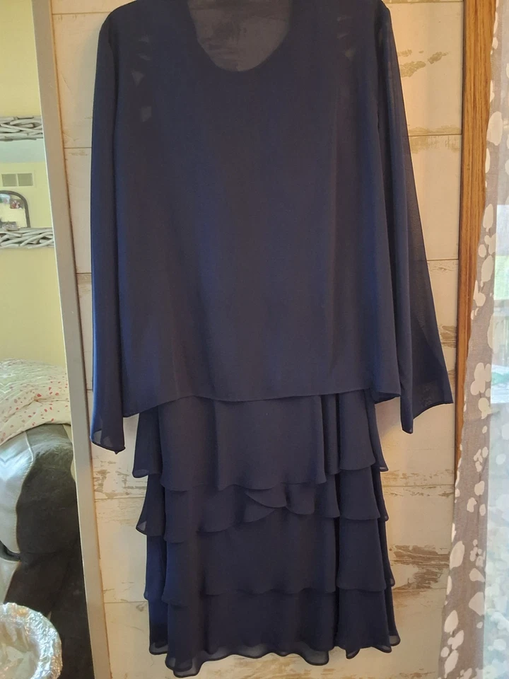 S.L. Maxi conjunto de vestido y chaqueta sin mangas Fashions azul marino de 2 piezas talla 18W Foto 4 de 4