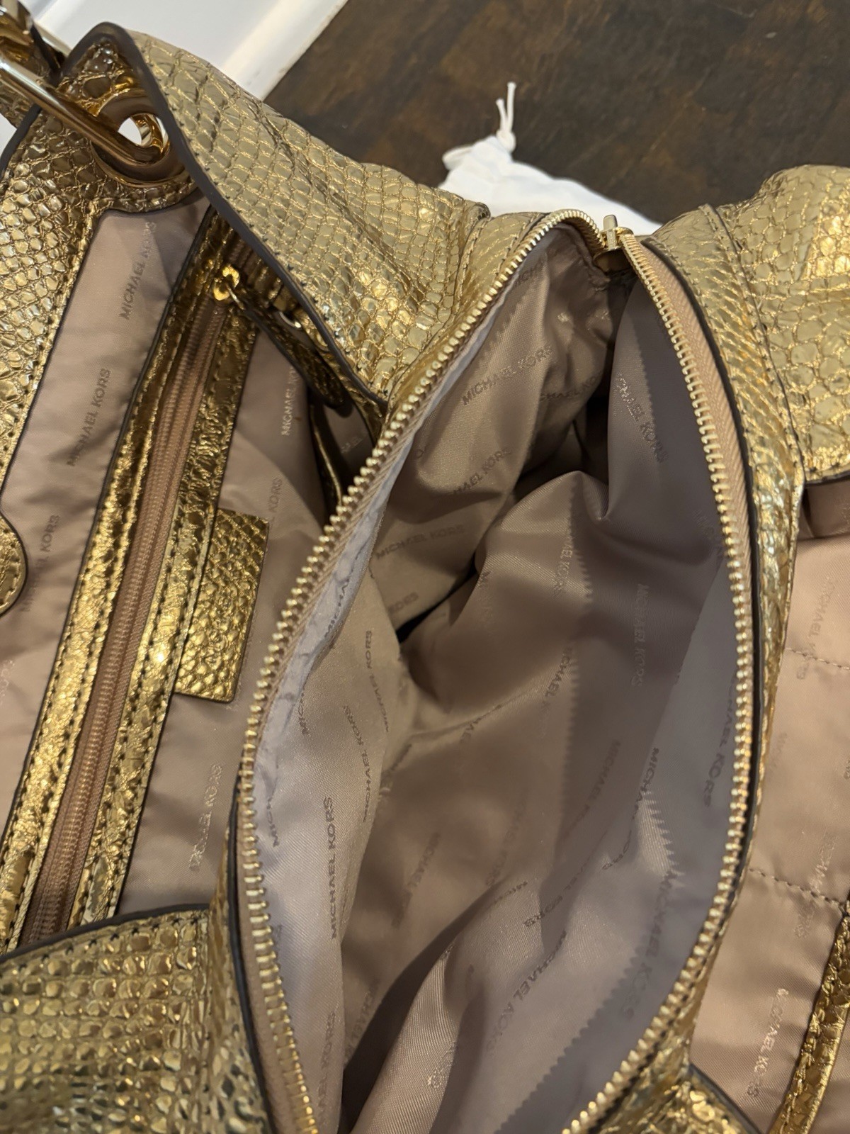 Michael Kors Metallic Gold Python Embossed Leathe… - image 5