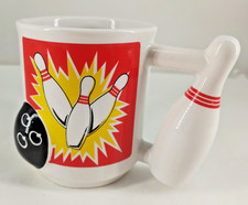 Vintage 3D Bowling Coffee Cup Mug With Pin Handle And Raised Ball Ceramic B2