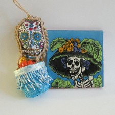 Day Of The Dead Lot Terra Cotta Tile Sugar Skull Ornament Dia De Los Muertos