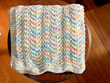 Pastel, Unisex , crib size hand-knit baby blanket, 100 acrylic, soft washable,