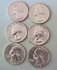 Lot of Six Uncirculated Washington Quarters 5 Dated 1964 and 1 Dated 1963