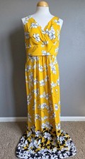 NWT Chaps | Size Large | Women's Sleeveless Long Yellow Floral Maxi Dress V-Neck