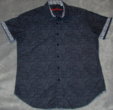 Robert Graham Mens Size M Black Paisley Jacquard Short Sleeve Button Shirt