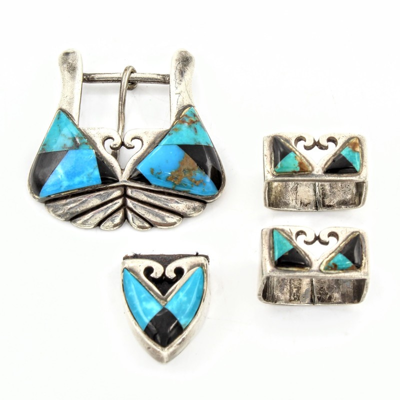 Surrisi Southwest Sterling Turquoise Onyx Heart Belt Accessory Lot of 4 #S4984-1