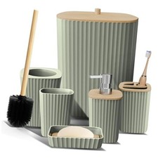 Bathroom Set - Bathroom Accessories Set, 6PC Bathroom Complete Set Sage Green