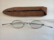 Antique NICKEL Plate Wire Rim Frame Spectacles Eyeglasses  Case Franklin Style