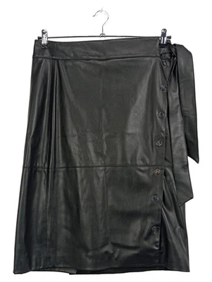 NAF NAF Jupe Portefeuille Femme Noir Similicuir (EU 42, INT XL) - Photo 1/3