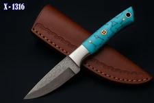 Custom Handmade Rain Damascus Steel Fix Blade Skinning Knife Resin Handle