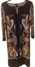Womens Dress, Forever Woman Brand, Size 1X, Black Blue White Paisley 3/4 Shift