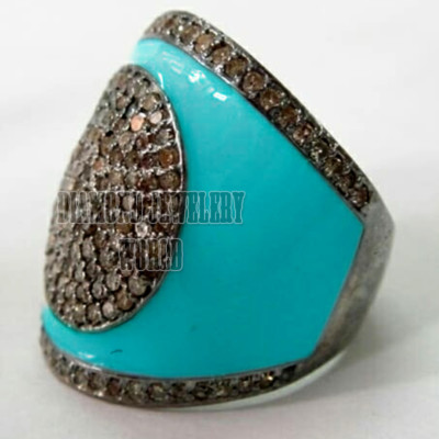 Victorian 2.18ctw Genuine Old Mine Rose Cut Diamond Enamel Silver Ring Jewelry