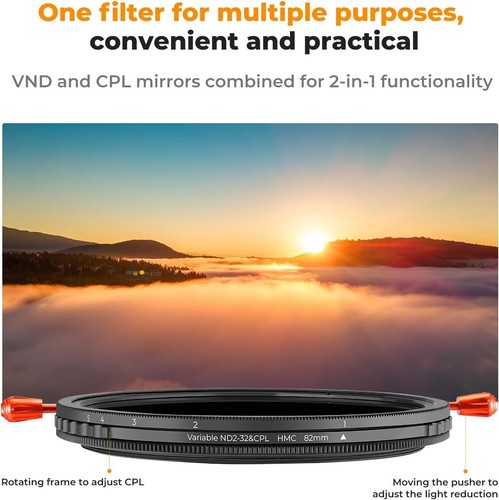K&F Concept 2 in1 Variable ND2-32&CPL Filter NO X Cross HD Optical Glass 37-82mm - Picture 31 of 98