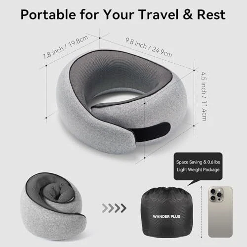 Travel Pillow, 100% Pure Memory Foam Travel Neck Pillow Airplane Neck Support