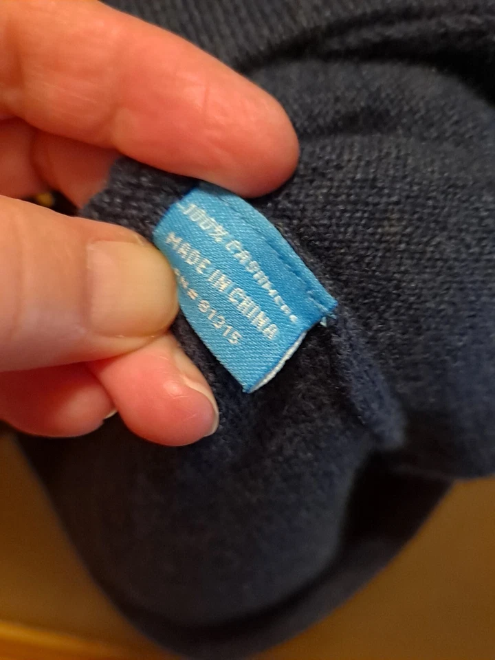 Chaleco Terryl para Thalian Azul 100% Cachemira Tachonado Cremallera Talla Grande Bolsillos  Foto 4 de 4