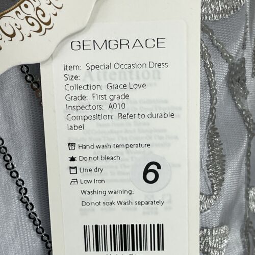NWT Gem Grace Silver Gray A Line Maxi Dress Gown Embroidery Sequin Padded Size 6 - Picture 3 of 9