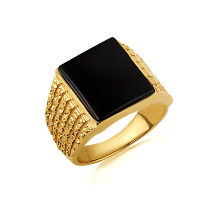 Gold Men's Statement Black Onyx Square Ring(Available in Gold Men's Statement Black Onyx Square Ring(Available in