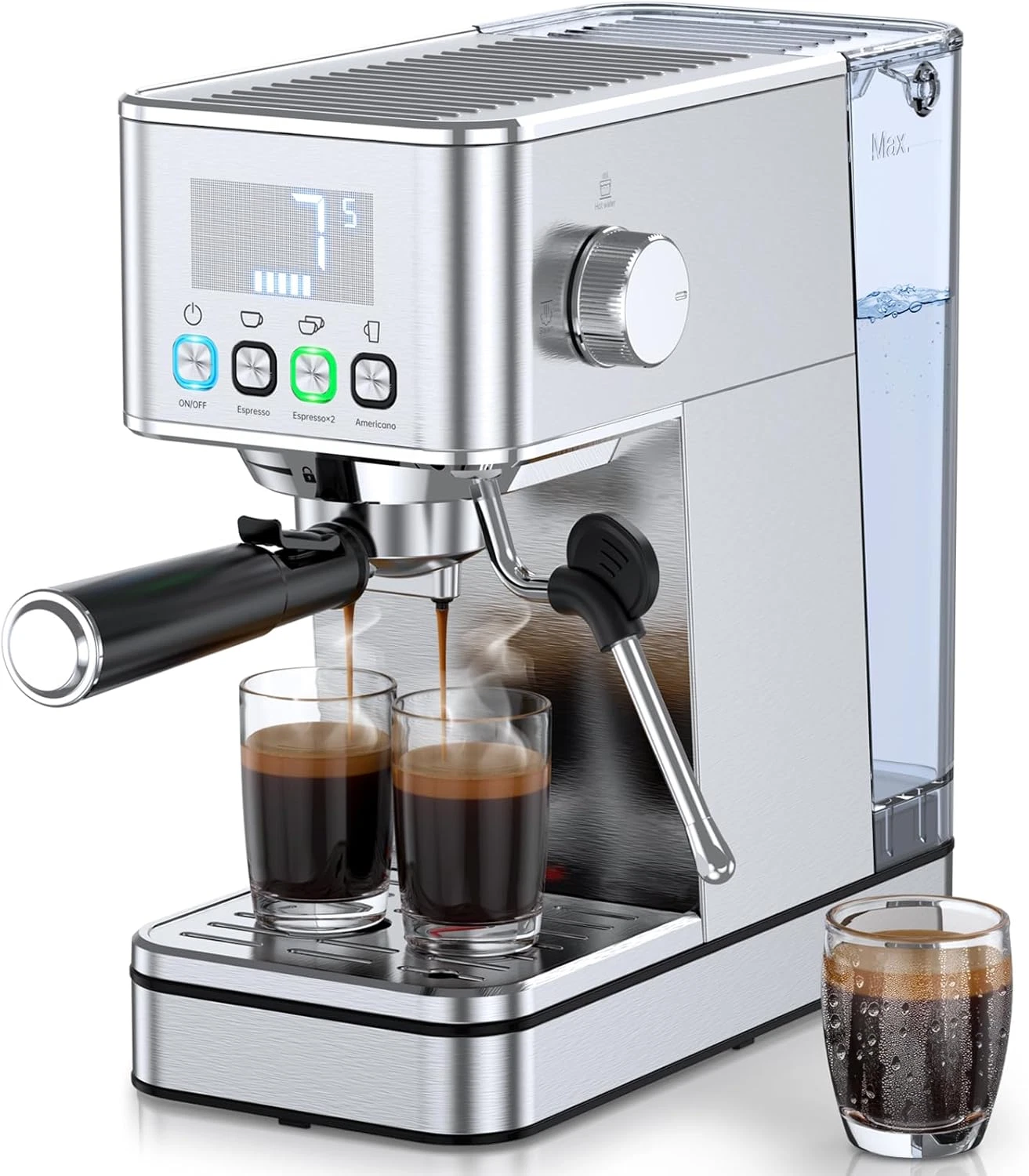 Compact 20 Bar Espresso Machine with Steam Frother & Touch Screen, Silver