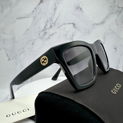 GUCCI New Sunglasses 54-19-140 Square Black Gold GG Logo 100  display picture 1