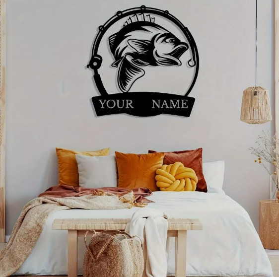 Personalized Fishing Angler Bass Fish Decor Metal Sign Indoor/Outdoor Custom New