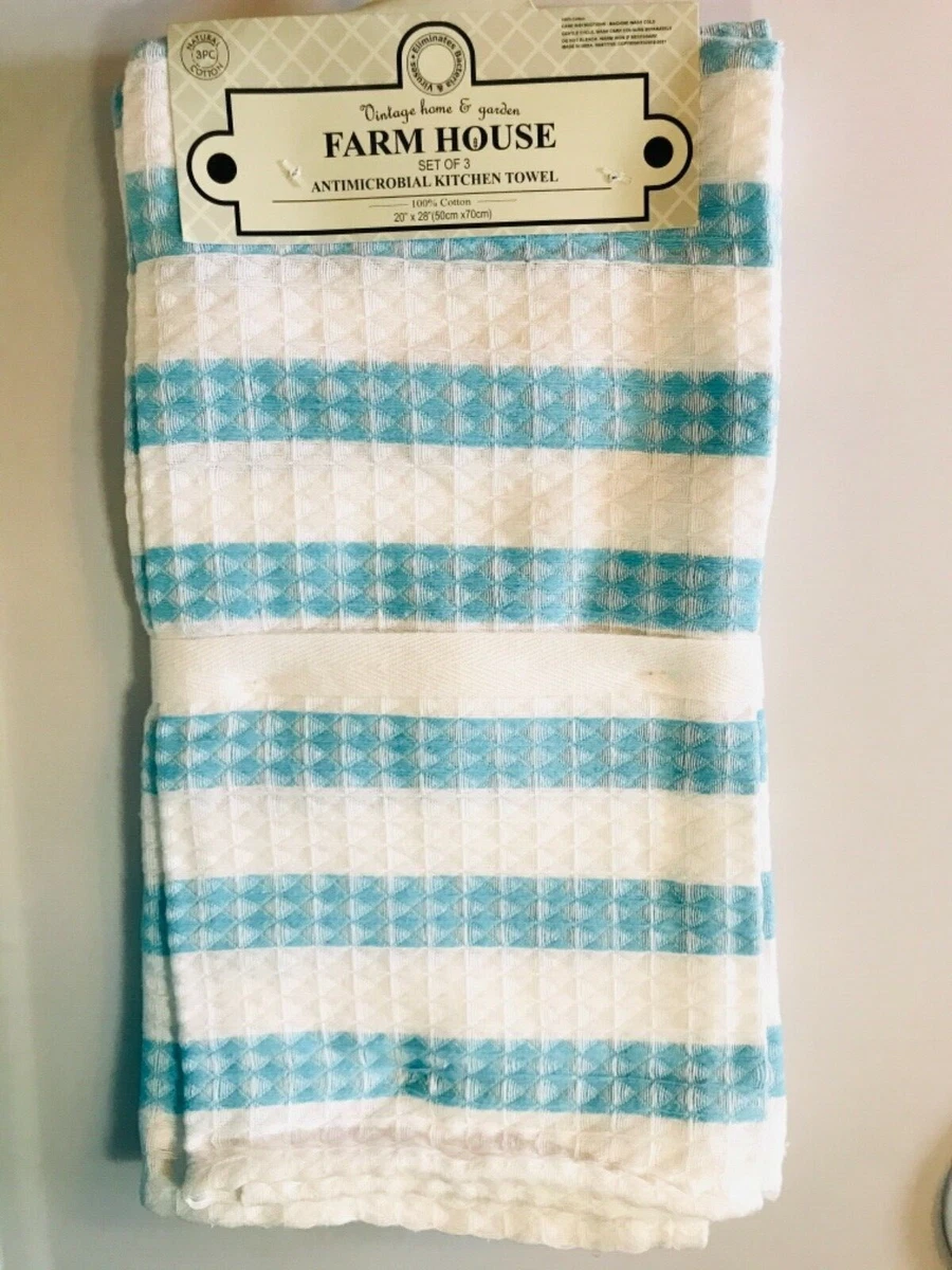 Linen Kitchen Towel in Blue Stripes, Set of 3 - SOUTH HOUS.