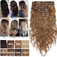 BODY WAVE double weft Clip In Virgin Human Hair Extensions Full Head Thick 170G
