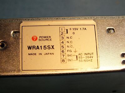 POWER SOURCE WRA15SX Input: 85-264VAC 50/60Hz Output: 24VDC 1.7A