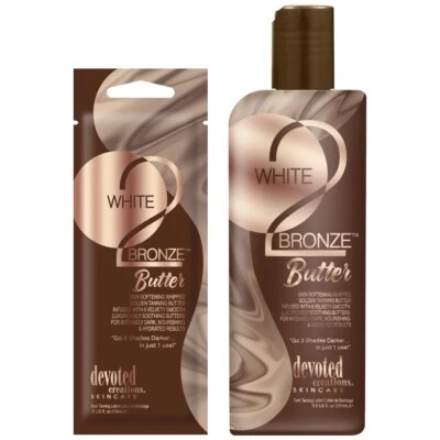 DEVOTED CREATIONS Weiß 2 Bronze Butter Bräunungslotion Sonnenbank Creme Flasche Beutel Beschleuniger