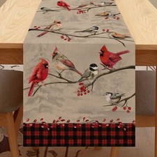 72" Cardinal Bird Table Runner Christmas Buffalo Plaid Holiday Dining Decor