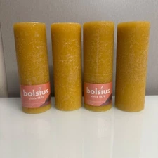 Four Bolsius Rustic Shine Pillar Candle Honeycomb Yellow 190 x 68mm Burns 85 Hrs