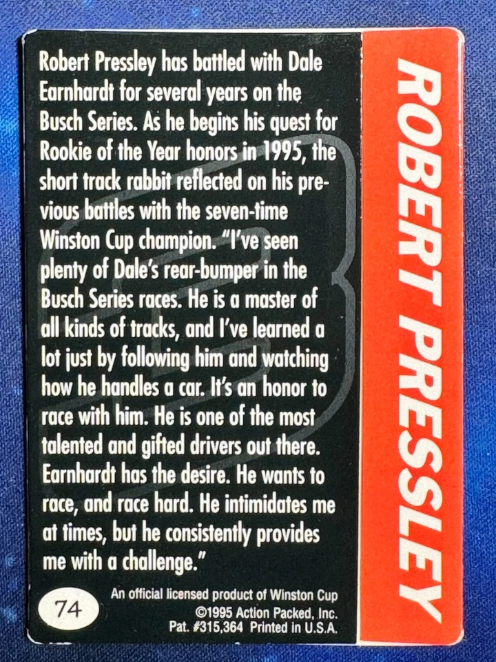 1995 Action Packed Preview Driving With Dale #74 Robert Pressley - Image 2 of 2