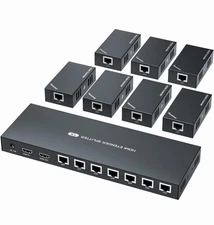 1X7 HDMI extender Splitter 1080P@60Hz over Cat 5E/6/7 Ethernet Cable 50M (164Ft)