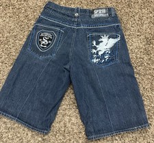Y2K Southpole Baggy Jorts Grunge Embroidered Vintage Jean Shorts Mens Sz 36x14